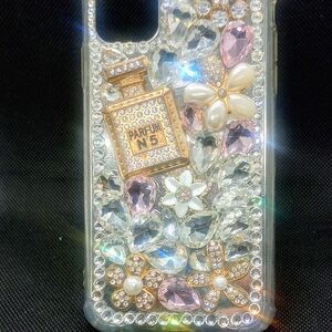 Crystal Floral Phone Case - Gold and Pink